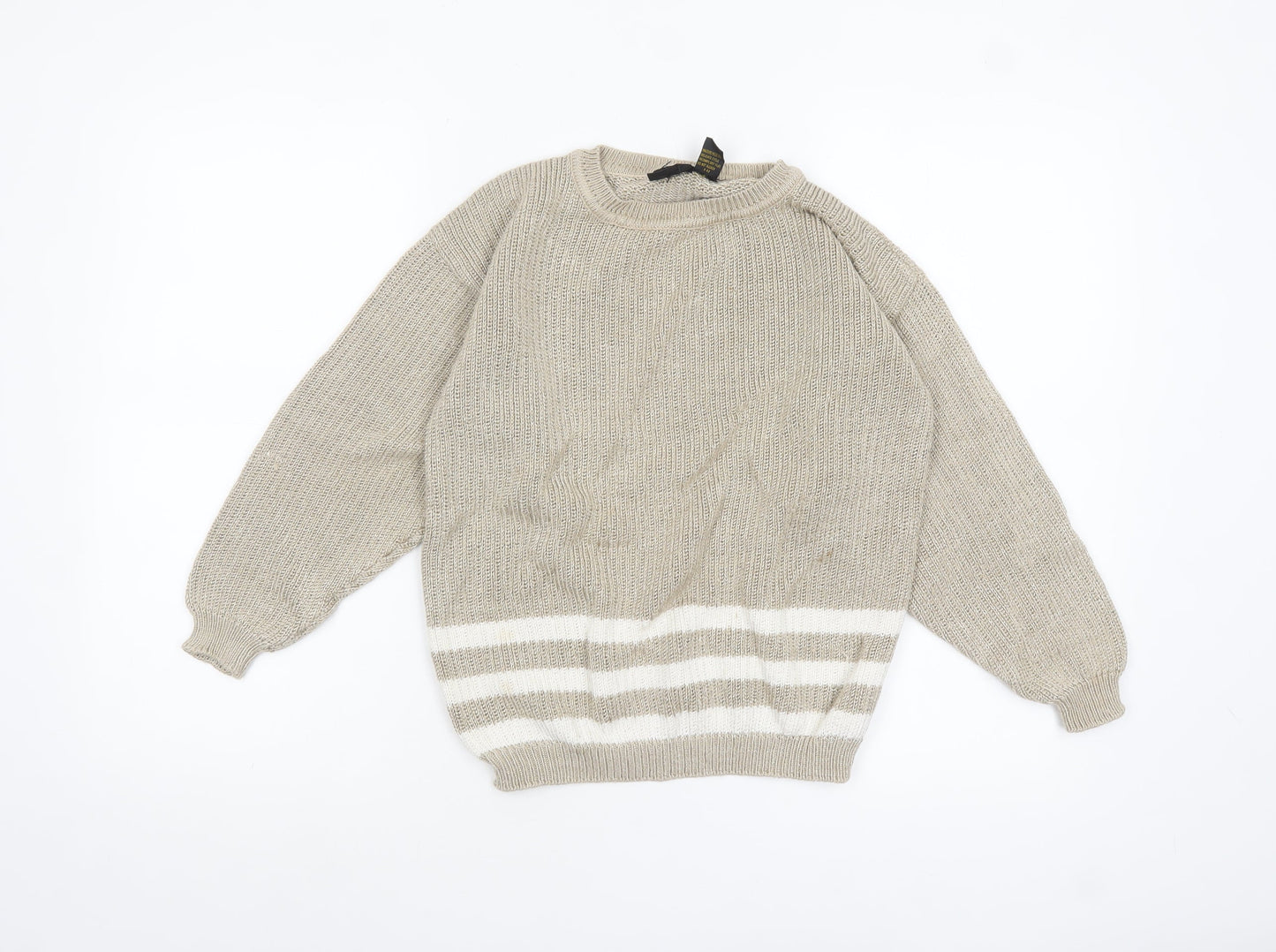 Lizsport Petites Womens Beige S Knit Crew Neck Striped Jumper