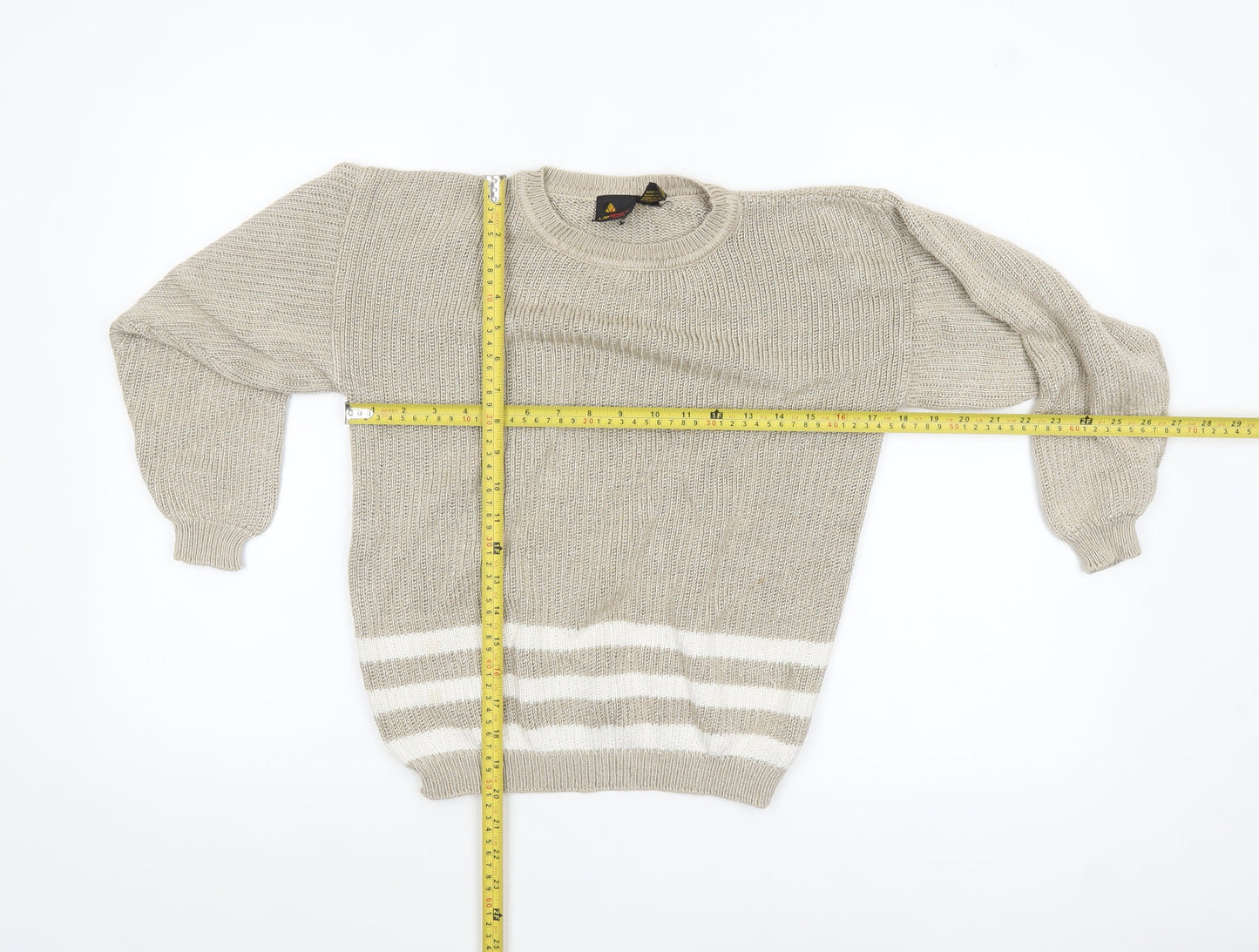 Lizsport Petites Womens Beige S Knit Crew Neck Striped Jumper