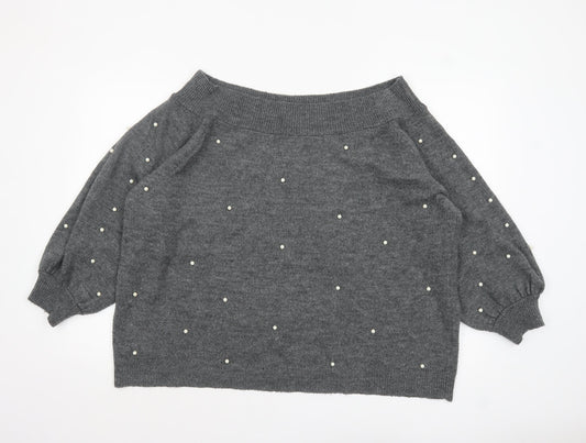 Next Women Grey Beaded Boat Neck Jumper Size 22