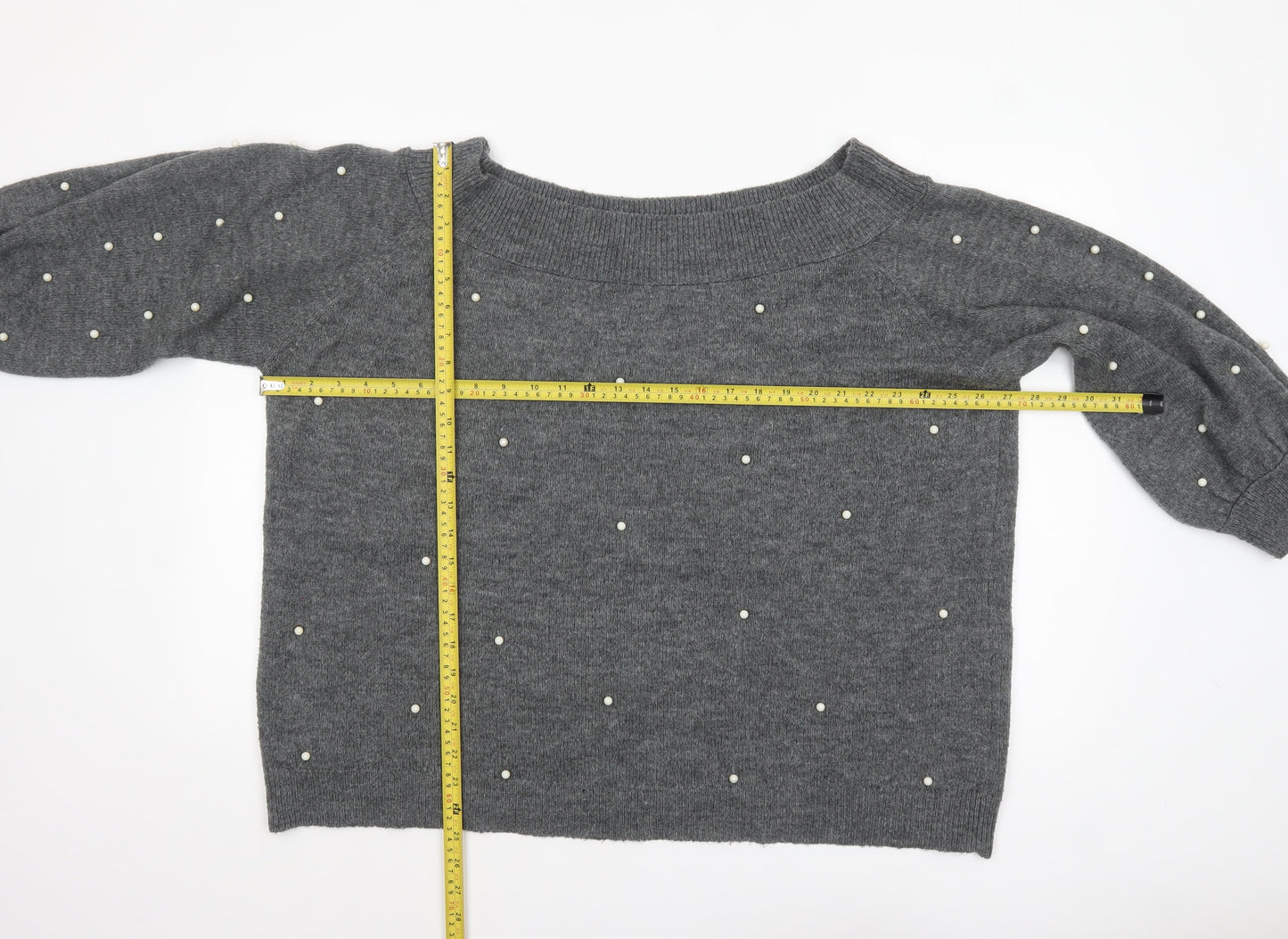 Next Women Grey Beaded Boat Neck Jumper Size 22
