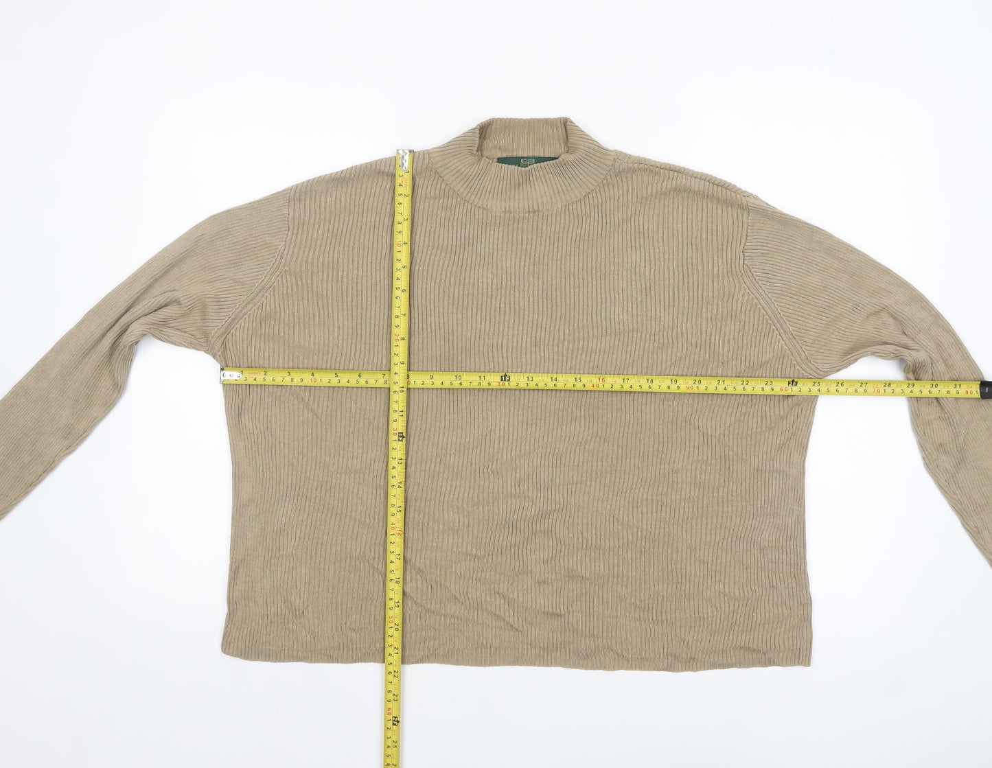 Orvis Women Beige Silk Mock Neck Pullover Jumper XL
