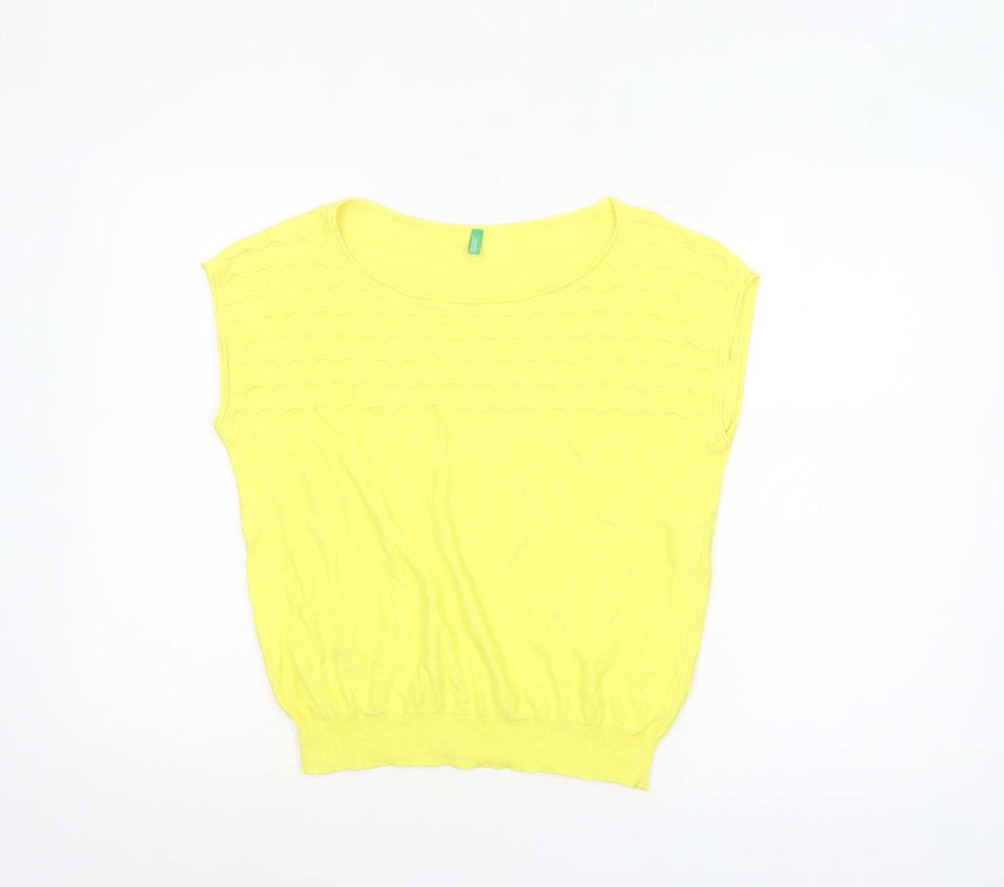 United Colors of Benetton Women’s Yellow Cotton Knit Sleeveless T-Shirt M