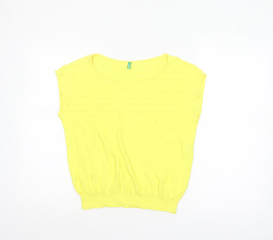United Colors of Benetton Women’s Yellow Cotton Knit Sleeveless T-Shirt M