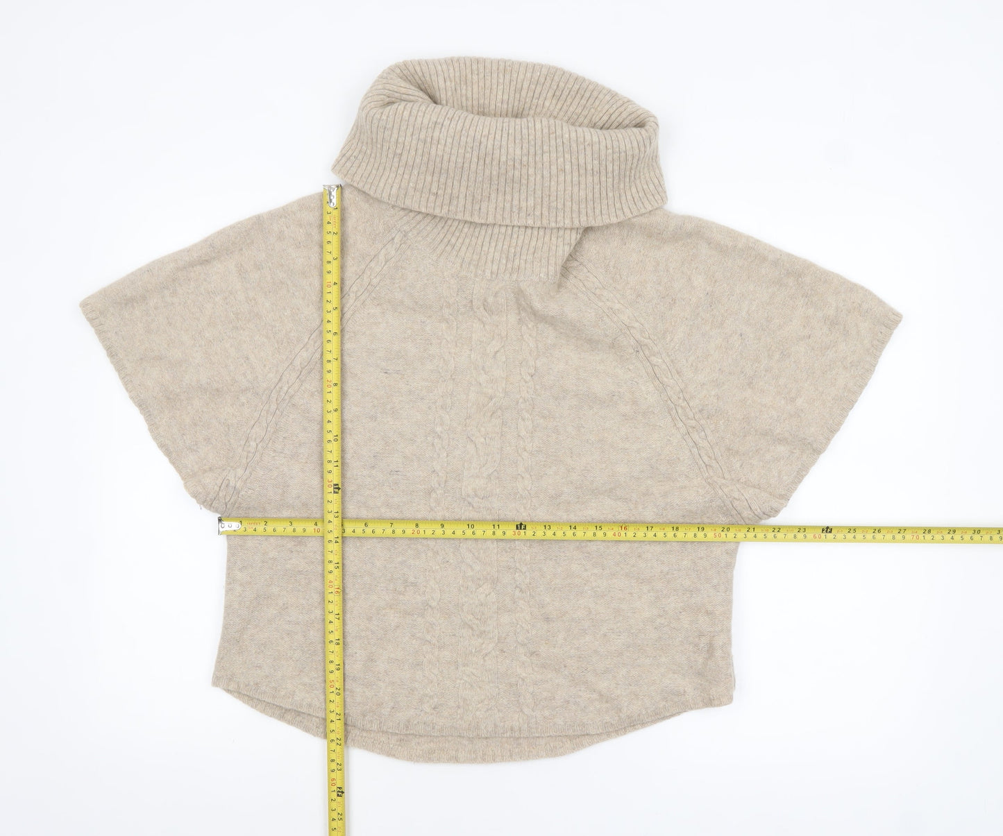 Fat Face Women’s Beige Wool Roll Neck Short Sleeve Jumper M