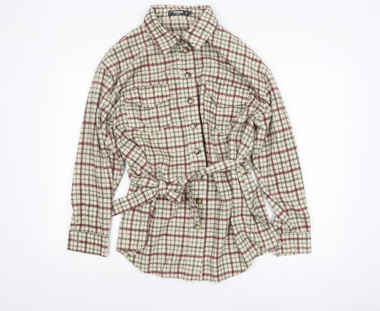 Missguided Petite Women’s Beige Check Belted Flannel Jacket Size 8