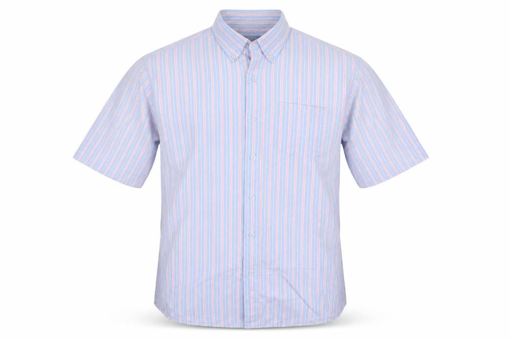 Cotton Traders Men's Blue Striped Short Sleeve Button-Up Shirt M