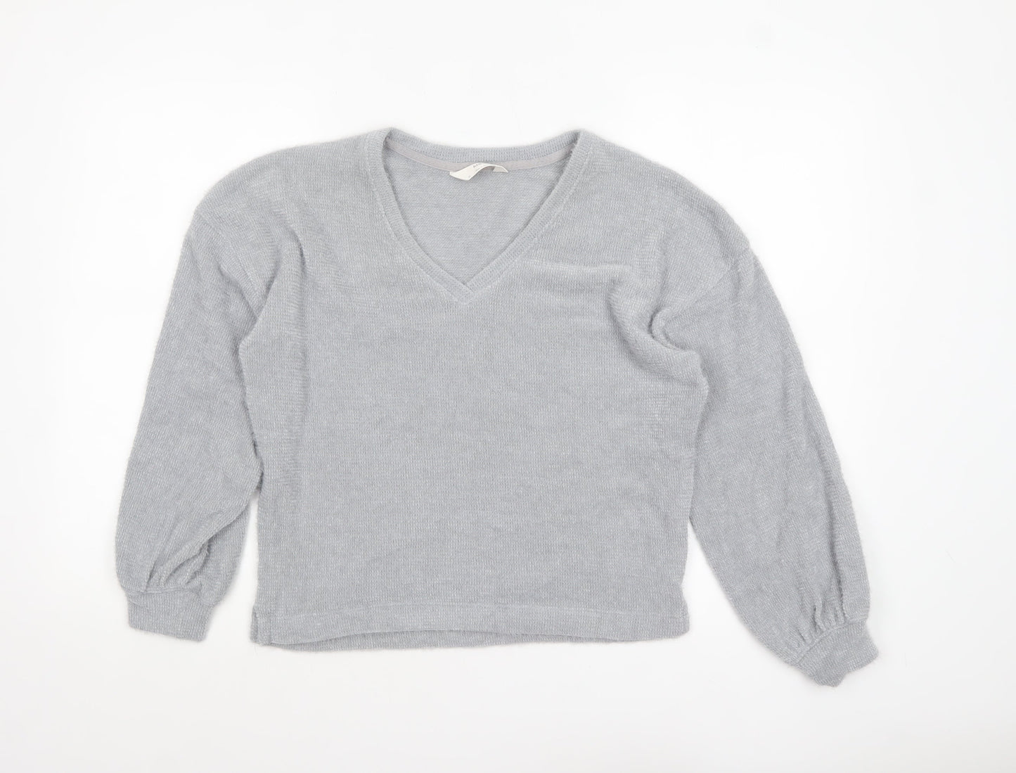 Marks and Spencer Women Silver Grey XS Knit V-Neck Pyjama Top