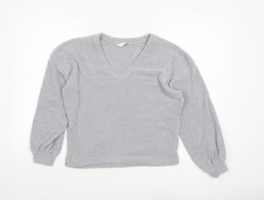 Marks and Spencer Women Silver Grey XS Knit V-Neck Pyjama Top