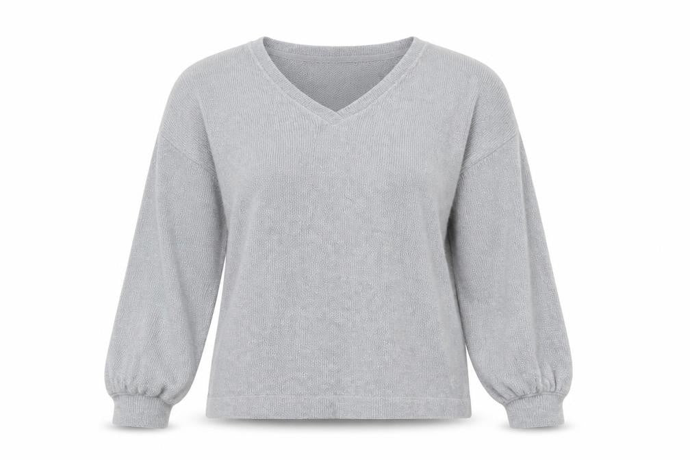 Marks & Spencer Women Silver Grey XS Knit V-Neck Pyjama Top