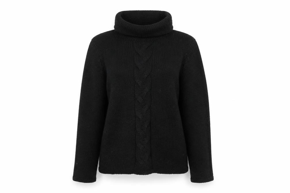 Windsmoor Women's Black Roll Neck Cable Knit Jumper Size S