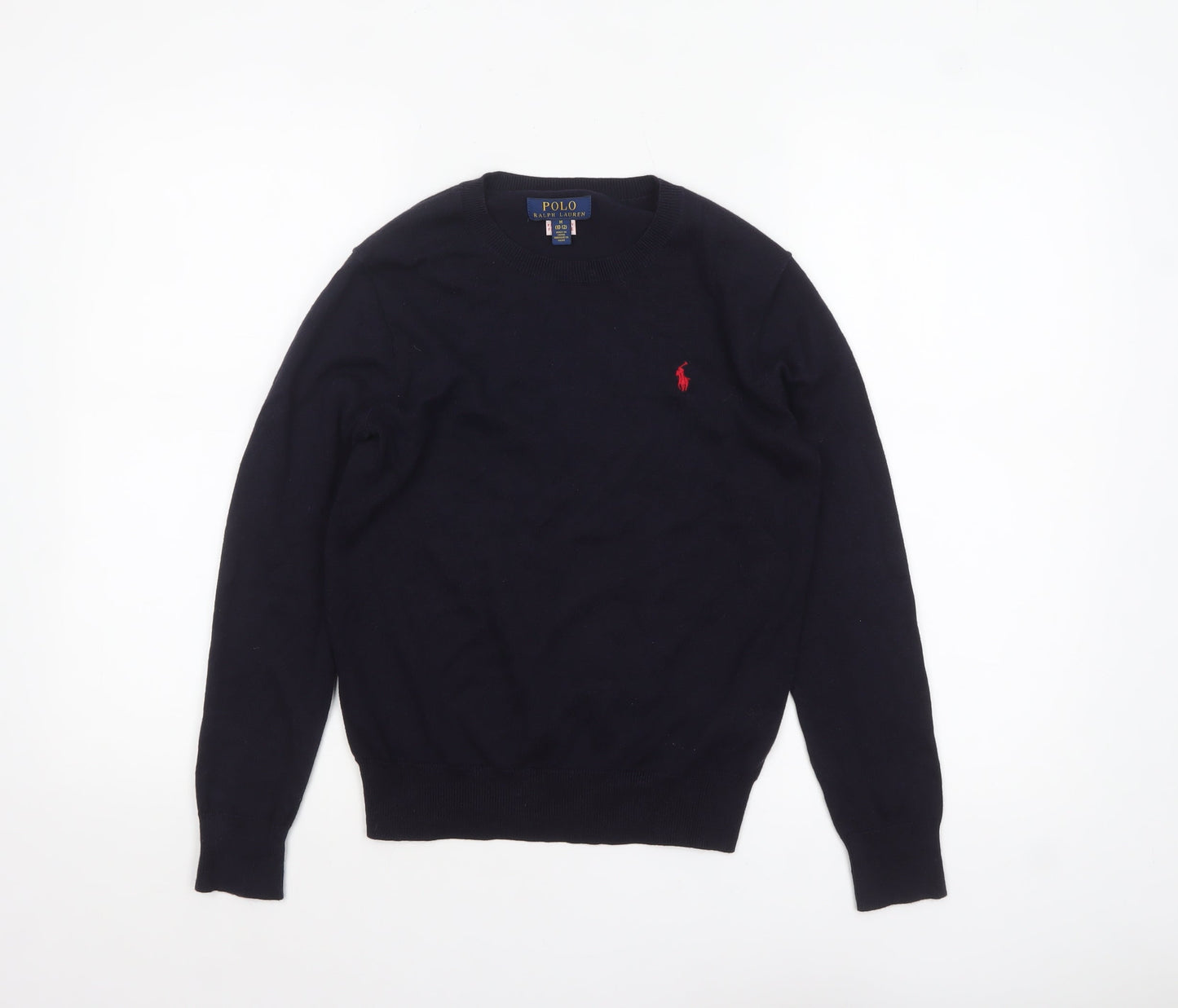 Ralph Lauren Boys Blue Cotton Crew Neck Pullover Jumper Size 10-12 Years