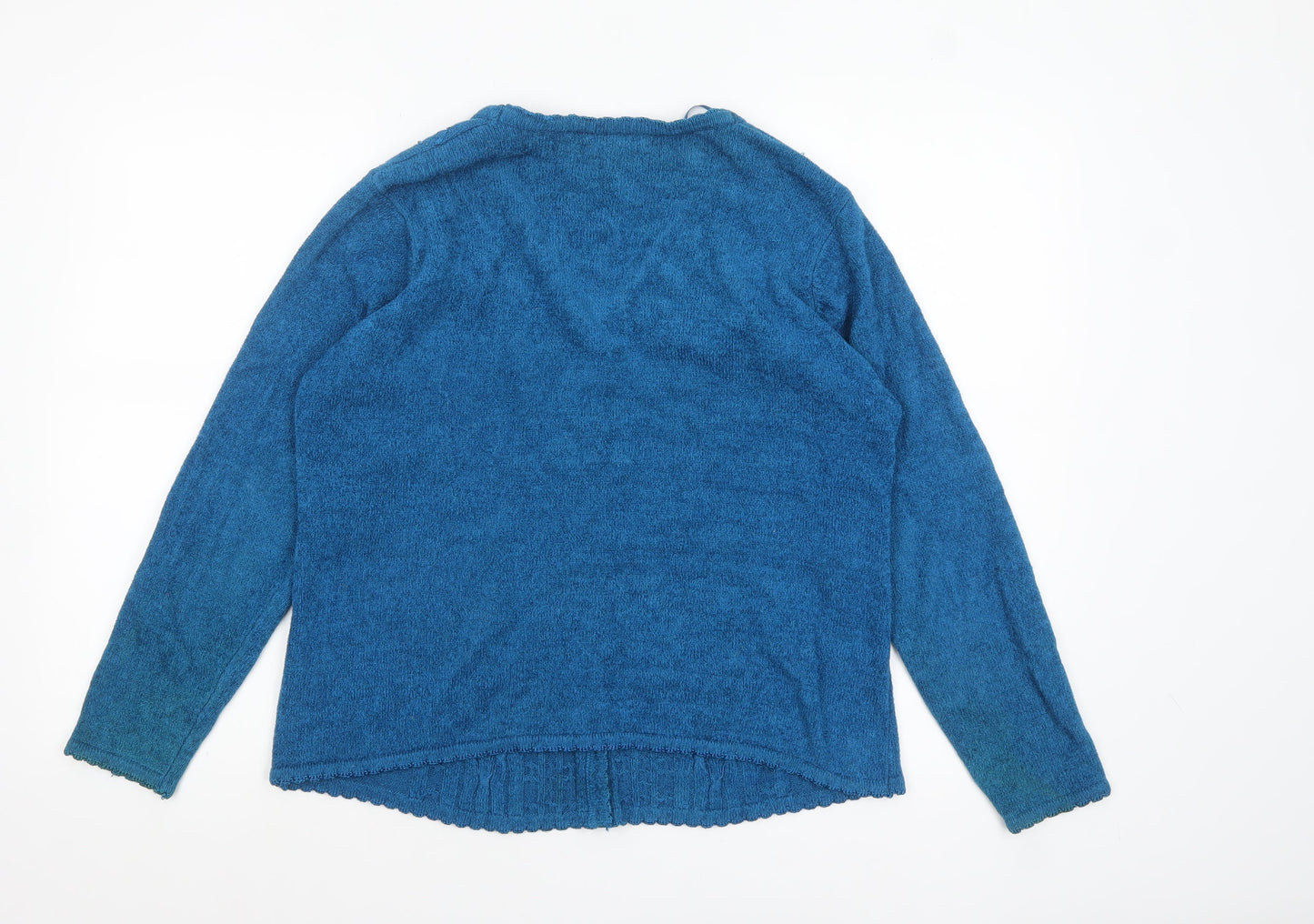 Bm Womens Blue V-Neck Embroidered Cardigan Jumper Size M