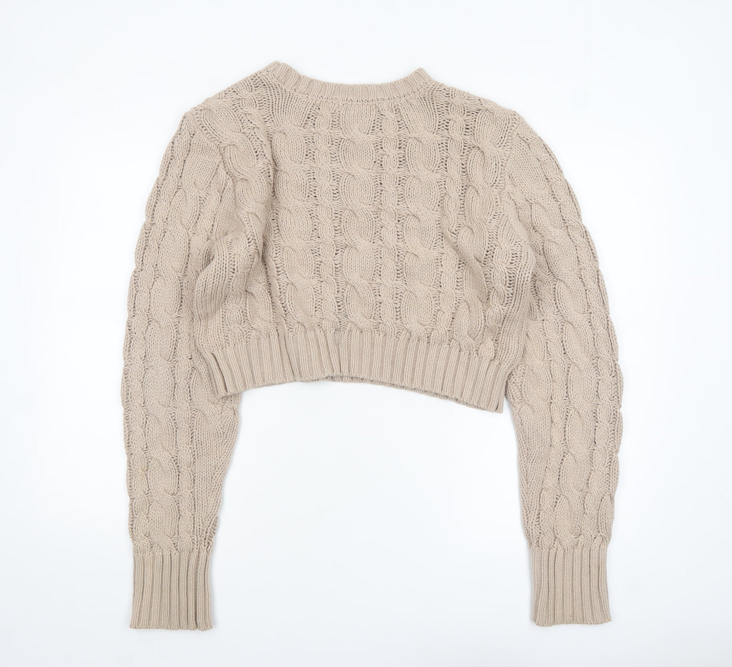 NA-KD Women Beige Cable-Knit Cotton Blend Jumper L