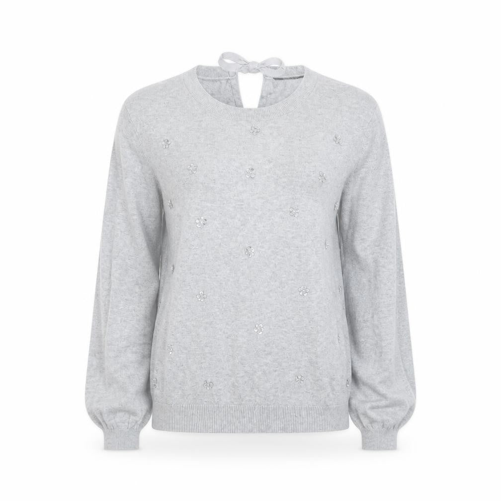 Oasis Women's Grey Beaded Bow Knit Pullover Jumper Size M