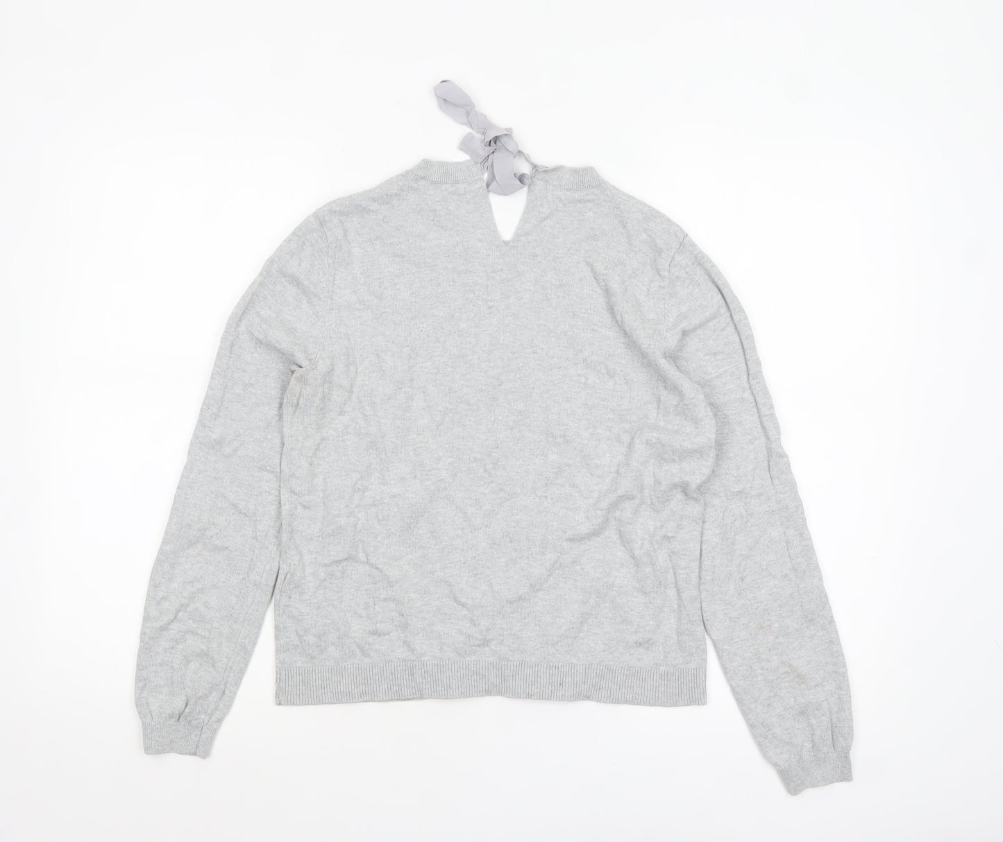 Oasis Women's Grey Beaded Bow Knit Pullover Jumper Size M
