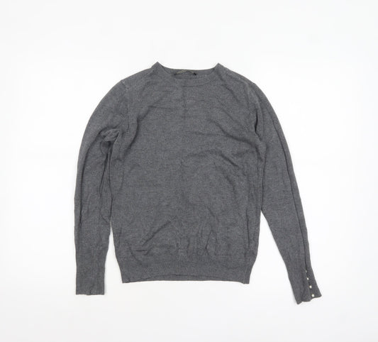 Zara Women Grey Knit Crew Neck Pullover Jumper Size 12