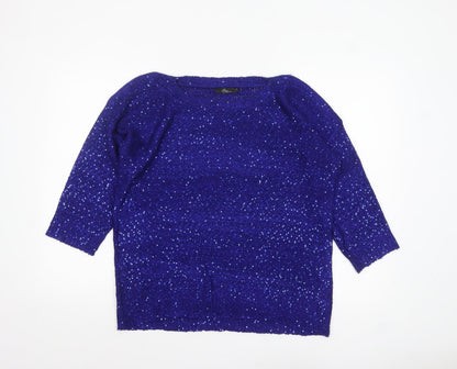Bonmarché Women's Blue Sequin Knit Pullover Jumper M
