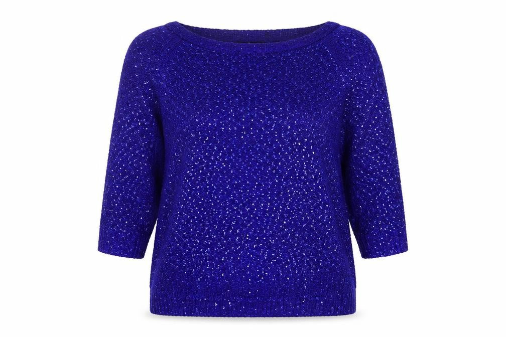 Bonmarché Women's Blue Sequin Knit Pullover Jumper M