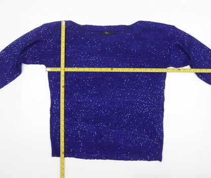 Bonmarché Women's Blue Sequin Knit Pullover Jumper M