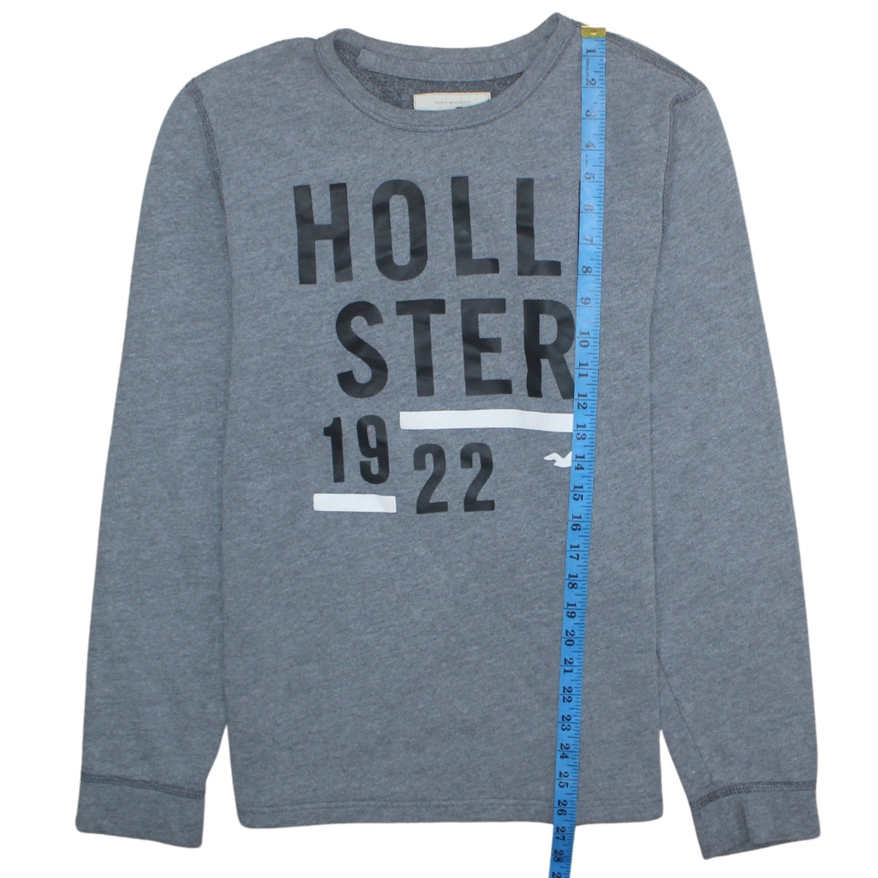 Hollister Men's Grey Logo Pullover Sweatshirt M Crew Neck Graphic Print