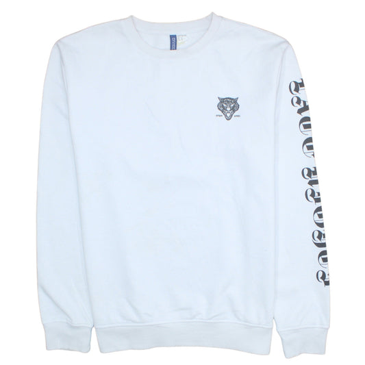 H&M Divided Men's White Wolf Graphic Pullover Sweatshirt XL
