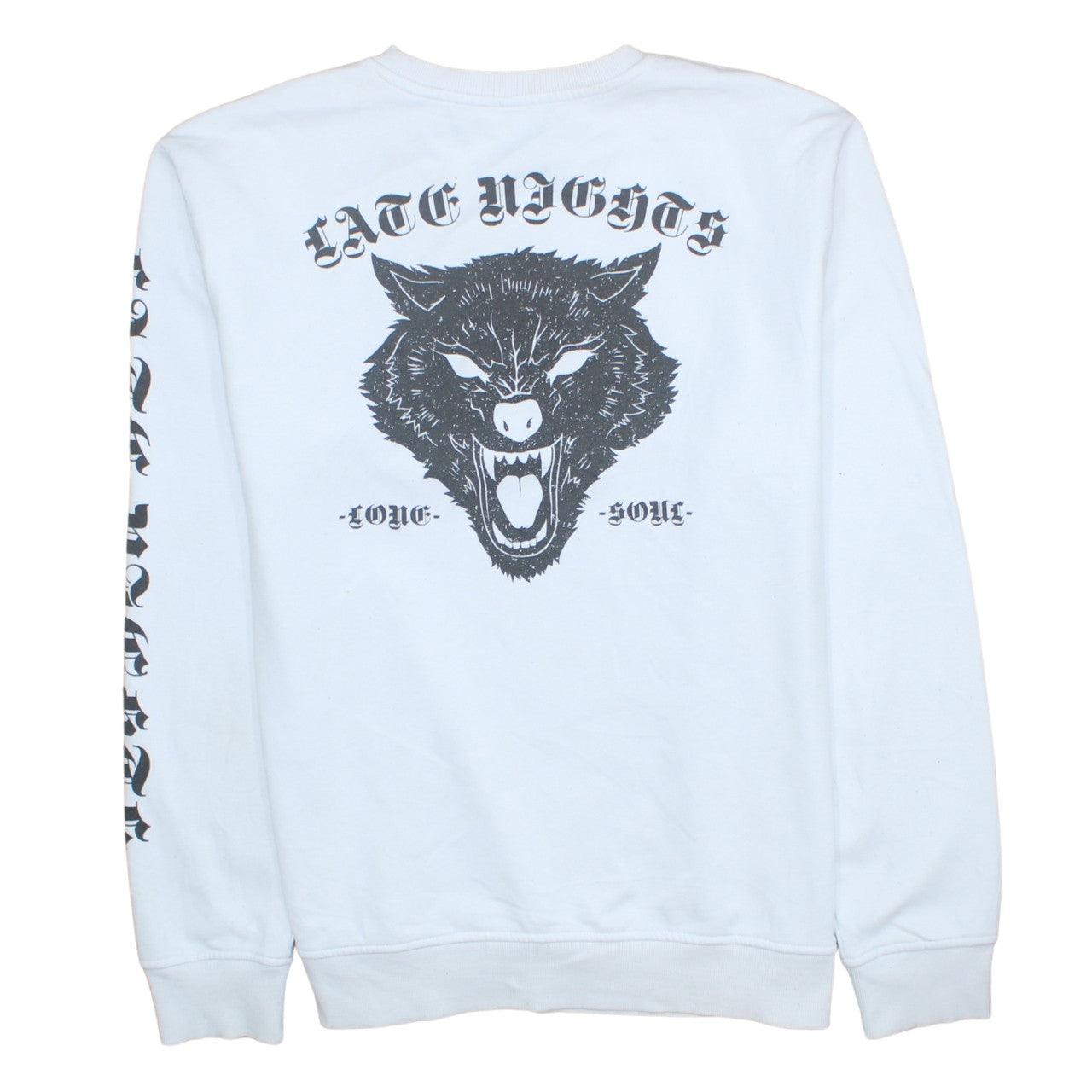 H&M Divided Men's White Wolf Graphic Pullover Sweatshirt XL