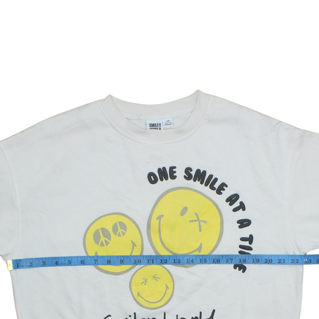 Smiley World Womens White XS Pullover Sweatshirt with Graphic Print