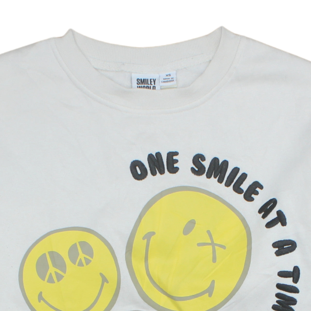 Smiley World Womens White XS Pullover Sweatshirt with Graphic Print