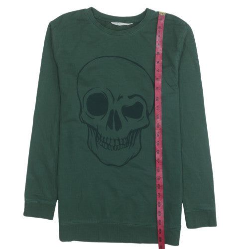 H&M Boys Green Skull Graphic Pullover Sweatshirt 16 Years