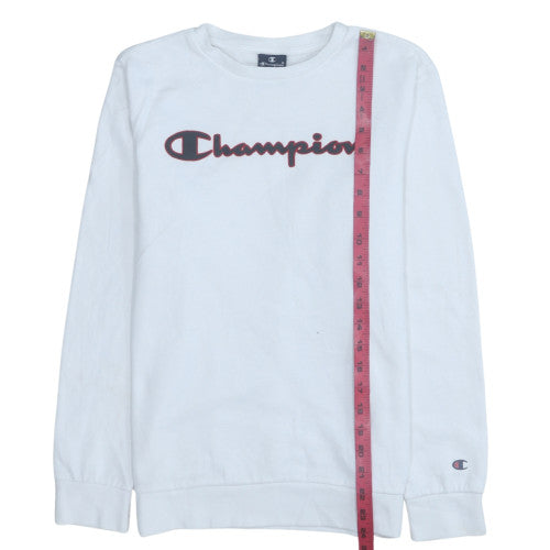 Champion Boys White Fleece Pullover Sweatshirt XL 13-14Y Logo Print Crew Neck