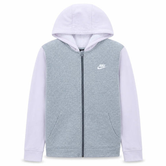 Front view of Nike girls’ grey full zip hoodie, size 14, years fleece hooded sweatshirt