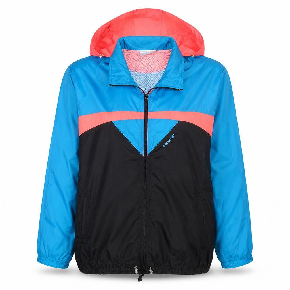 Adidas Womens Blue Retro Windbreaker Jacket L Hooded Full Zip Lightweight