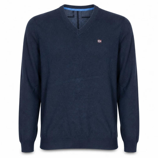 Napapijri Men's Blue V-Neck Cotton Knit Jumper Size M Classic Fit
