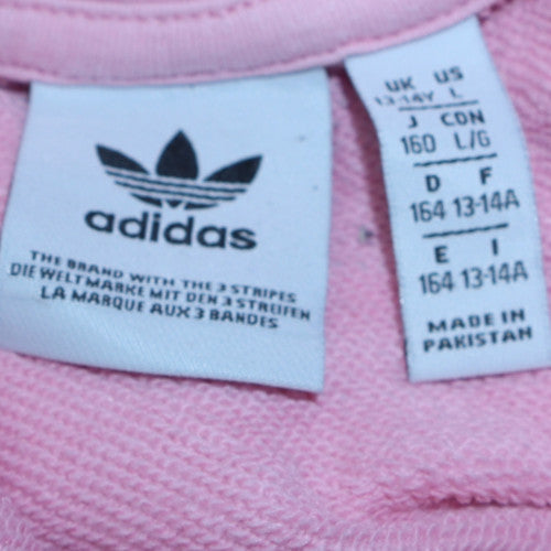 Adidas Girls Pink Hoodie 13-14 Years Pullover Logo Fleece Sweatshirt