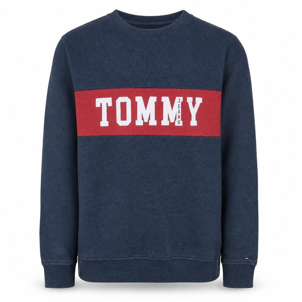 Tommy Jeans Men’s Blue Pullover Sweatshirt L Regular Fit Logo