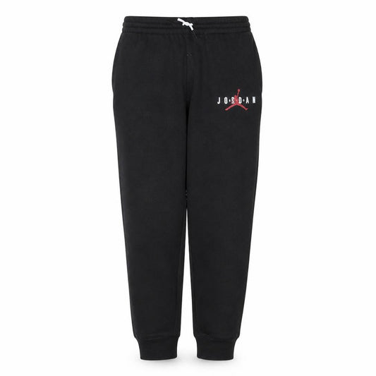 Front view of Jordan boys’ black jogger sweatpants 13 years fleece elastic waist