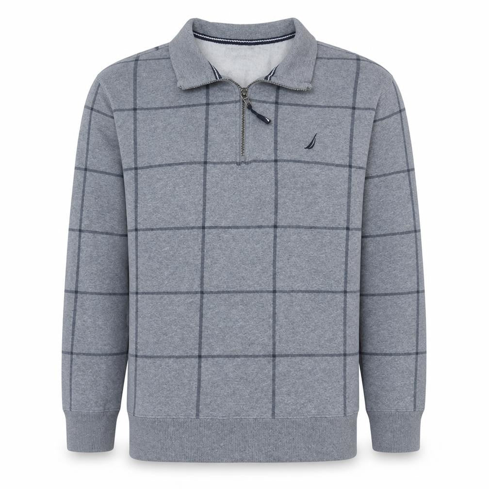Nautica Men's Grey Check 1/4 Zip Fleece Sweatshirt Size L