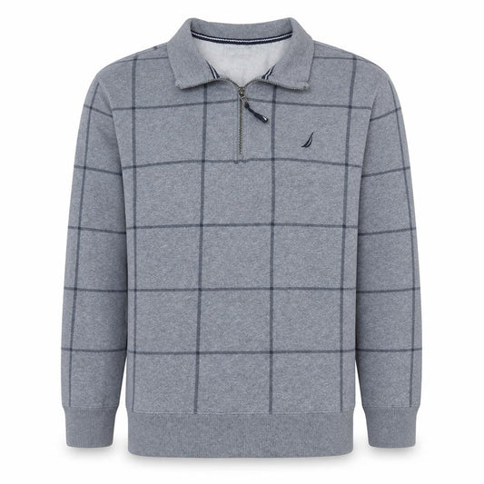 Nautica Men's Grey Check 1/4 Zip Fleece Sweatshirt Size L