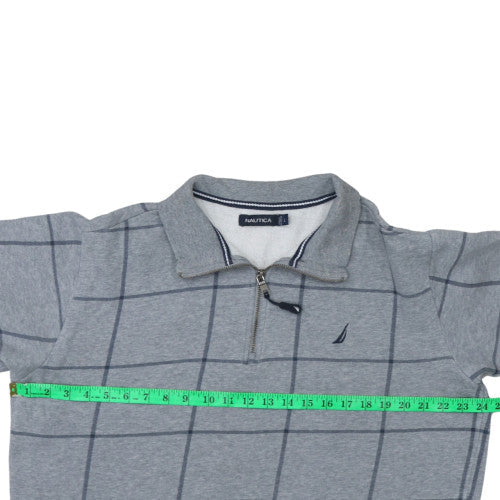 Nautica Men's Grey Check 1/4 Zip Fleece Sweatshirt Size L