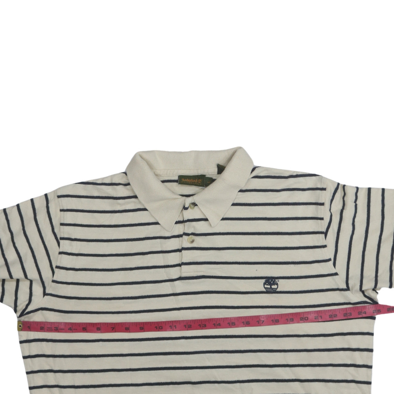 Timberland Men’s White Striped Polo Shirt Size L Classic Cotton