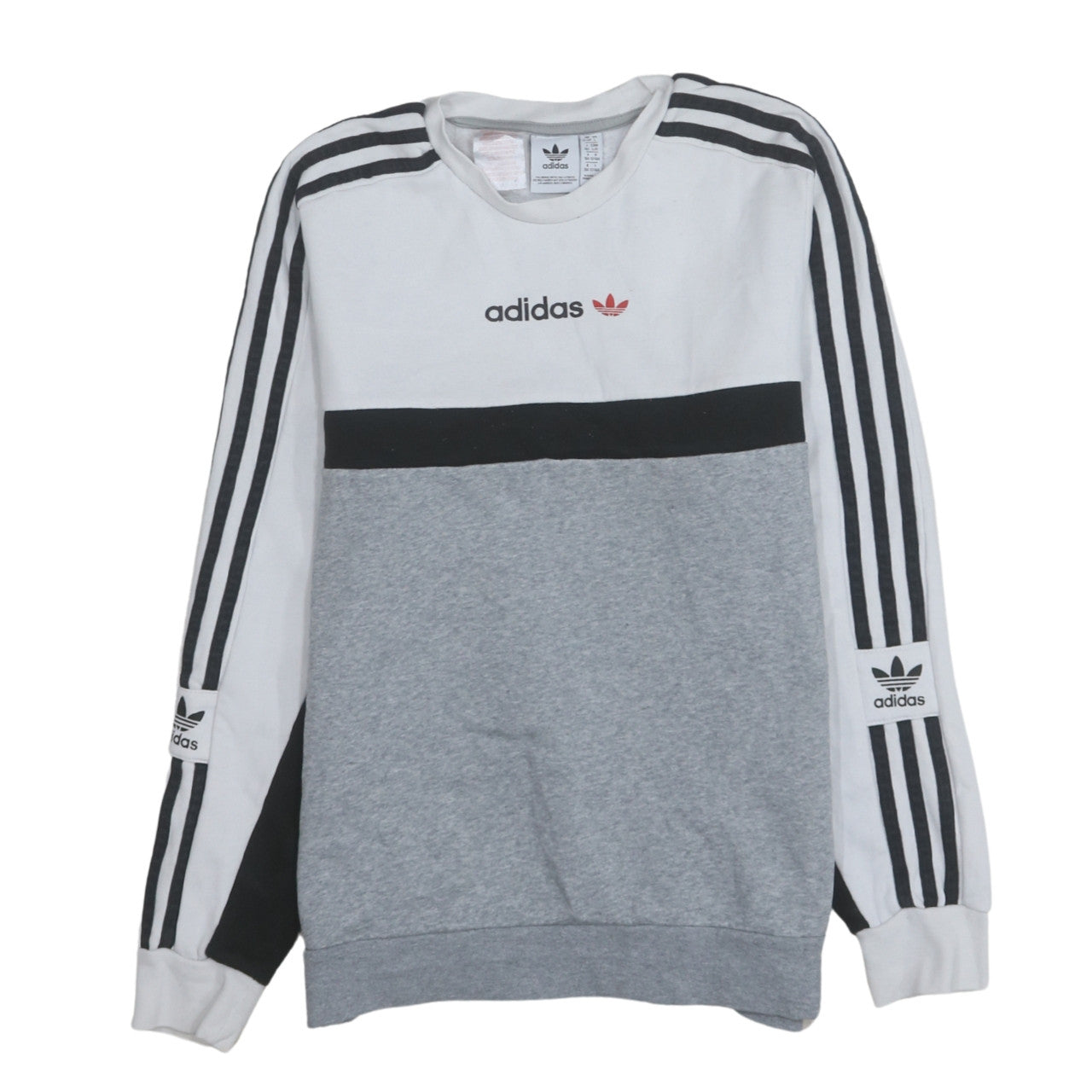 Adidas Boys Grey Colourblock Sweatshirt 13-14 Years Pullover Crew Neck