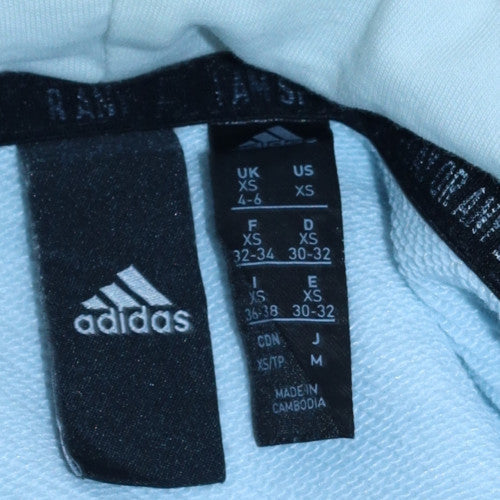 Adidas Women XS Blue Hooded Pullover Sweatshirt Logo Print