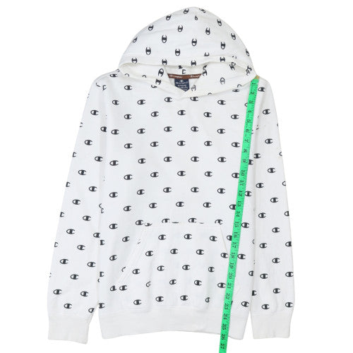 Champion Men's White Pullover Hoodie Medium Logo Print Cotton Blend
