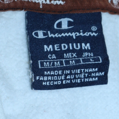 Champion Men's White Pullover Hoodie Medium Logo Print Cotton Blend