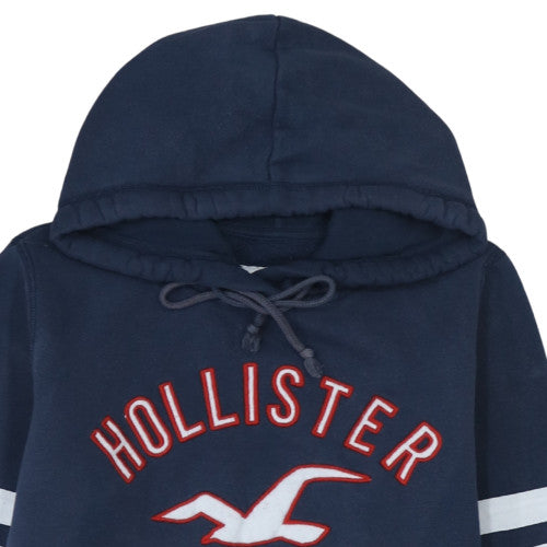 Hollister Men’s Blue Pullover Hoodie L Fleece Embroidered Logo