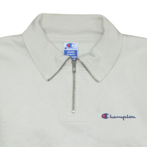 Champion Men's White Collared 1/2 Zip Sweatshirt Medium Fleece