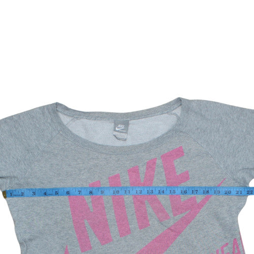 Nike Womens Grey Pink Logo Pullover Sweatshirt Size L