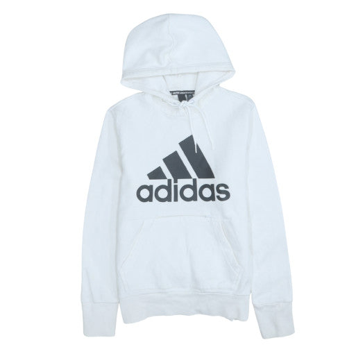 Adidas Womens White Pullover Hoodie S Logo Print Cotton Blend