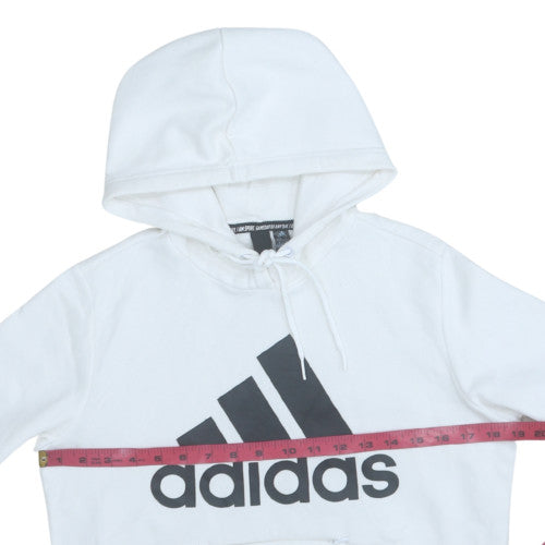 Adidas Womens White Pullover Hoodie S Logo Print Cotton Blend