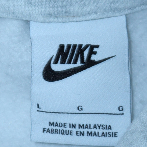 Nike Men Grey Pullover Hoodie L Regular Fit Fleece Sweatshirt
